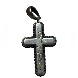 14k Gold & Sterling Silver JCM 3 Dimensional Footsteps Cross Religious Pendant